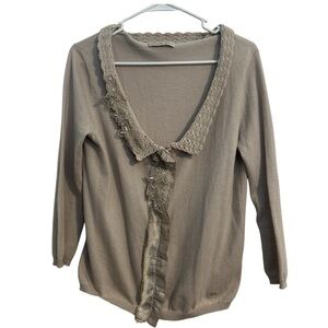 Purification Garcia Snap Buttons Collared Floral Ivory Cream Cardigan